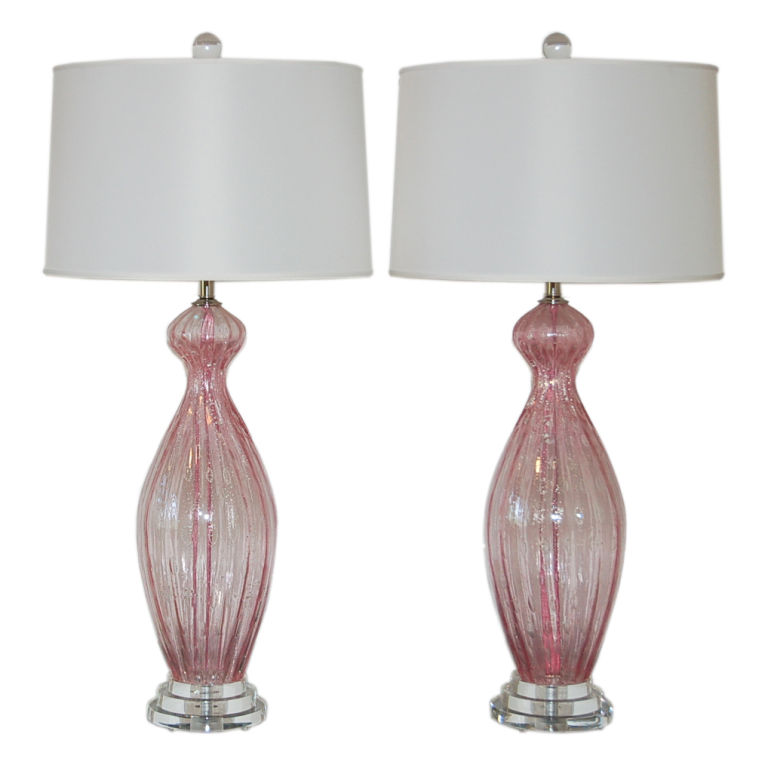 Uitmaken Charmant Premier Vintage Murano Lamps in Pale Pink with Silver Inclusion - Swank Lighting